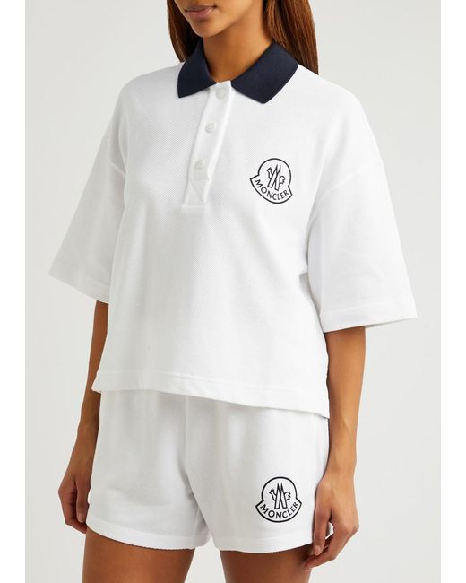 Moncler White Logo-print Piqué Cotton Polo Shirt