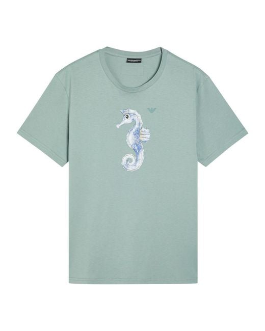 Emporio Armani Blue Printed Cotton T-Shirt for men