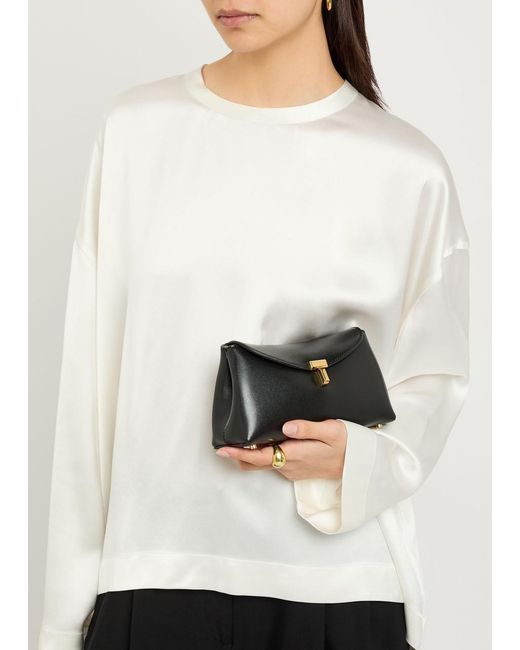Totême Black T-Lock Mini Leather Clutch