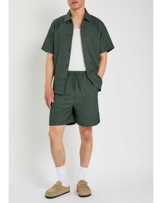 Les Deux Green Checked Seersucker Shorts for men