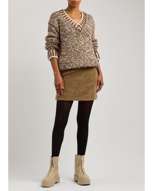 Moncler Natural Ribbed Wool-Blend V-Neck Jumper