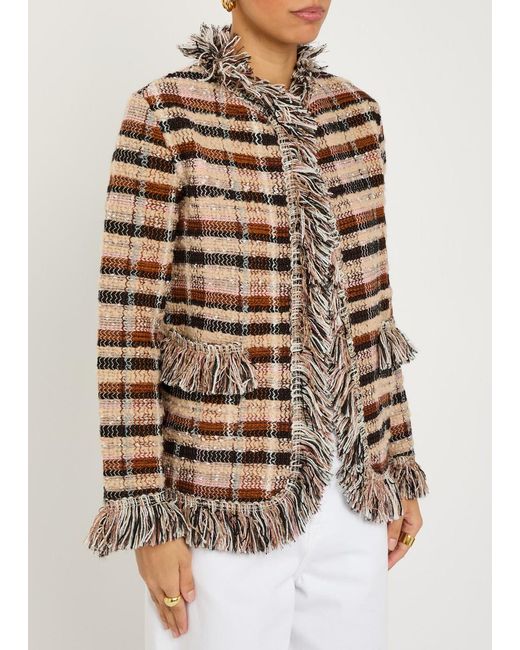 Etro Brown Striped Fringed Woven Jacket