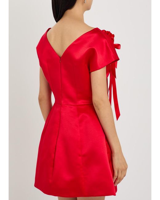 Simone Rocha Red Rosette-Appliquéd Duchess Satin Mini Dress