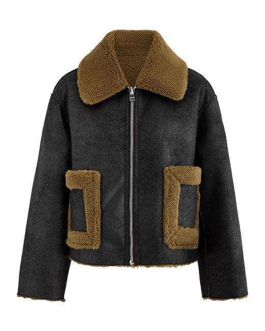 Jakke Black Vera Reversible Faux Shearling-Trimmed Faux Suede Jacket