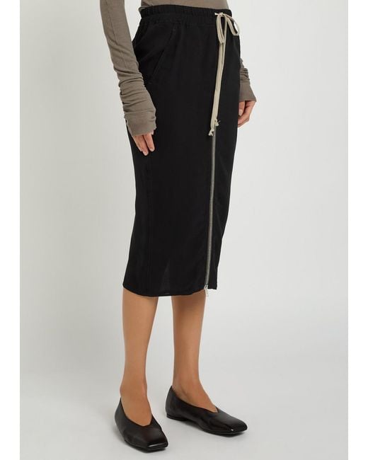 Rick Owens Black Drawstring Silk-Georgette Midi Skirt