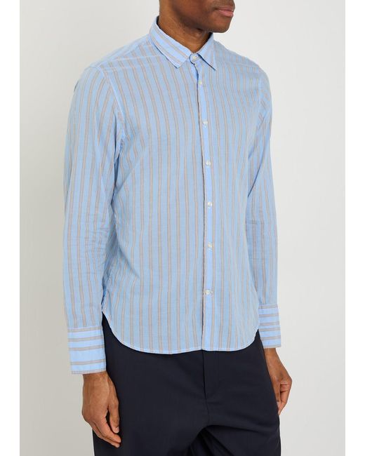 Officine Generale Blue Giacamo Striped Cotton Shirt for men