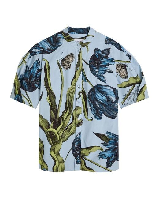 Erdem Blue Printed Cotton-Poplin Blouse