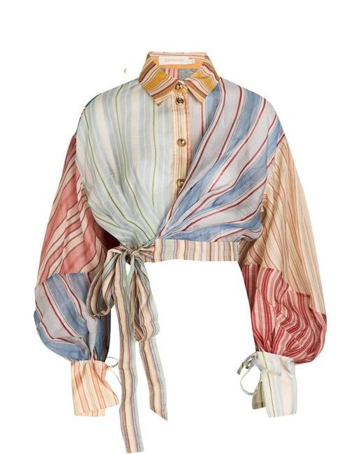 Zimmermann White Rebellion Striped Linen And Silk-Blend Blouse