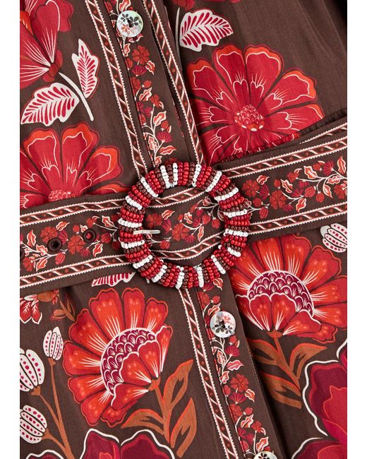 Farm Rio Red Gigi Floral-Print Cotton-Blend Mini Dress