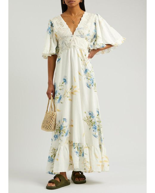 byTiMo White Floral-Print Linen-Blend Maxi Dress