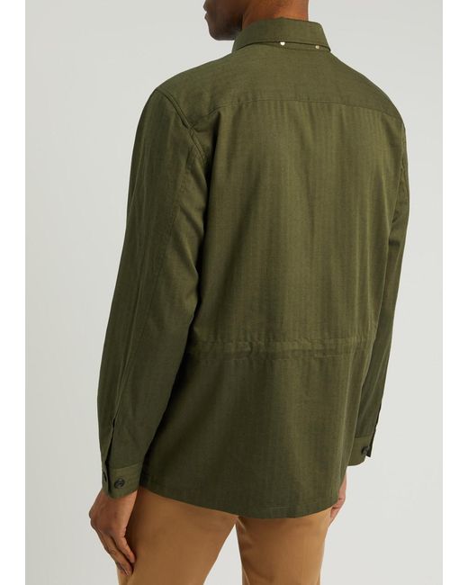 Paul Smith Green Herringbone Cotton-Blend Overshirt for men