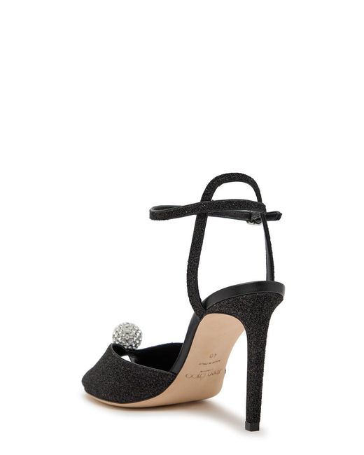 Jimmy Choo Black Sacora 85 Glitter Metallic Leather Sandals