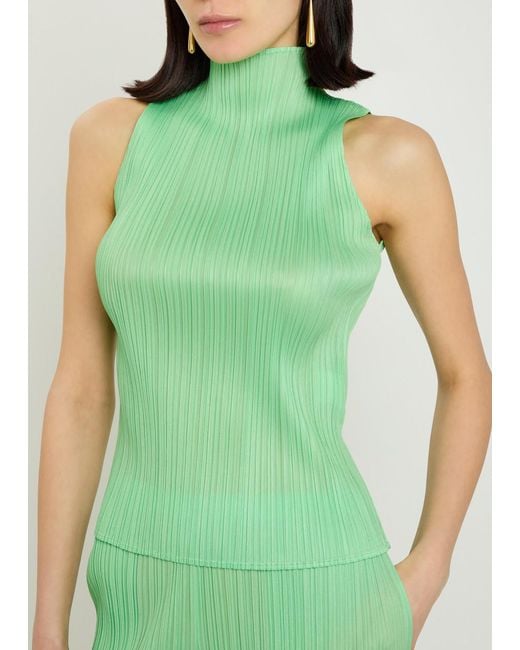 Pleats Please Issey Miyake Green Pleated Woven Top