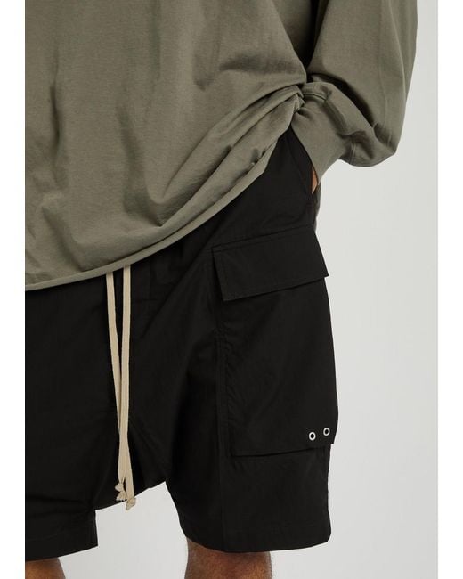 Rick Owens Black Cargo Pods Cotton-Poplin Shorts for men