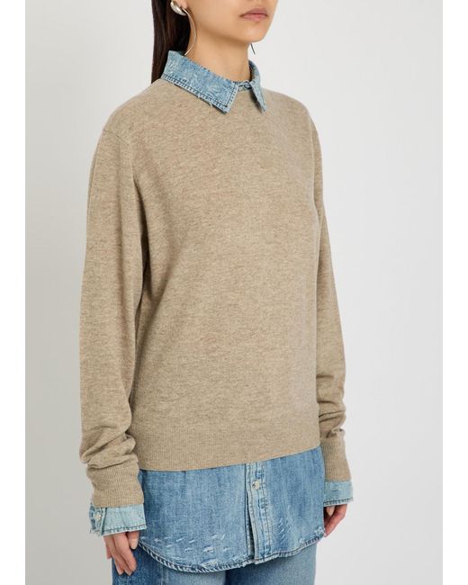 Acne White Layered Denim Shirt Wool Jumper
