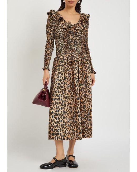 Damson Madder Natural Harper Shirred Cotton-Poplin Midi Dress