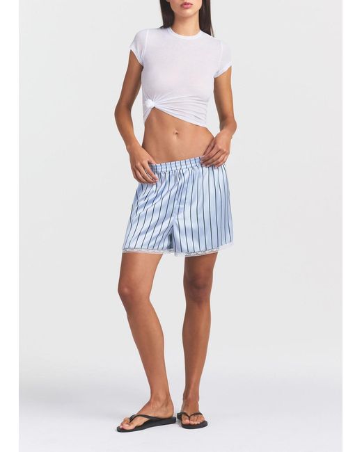 Skims Blue Lace-Trim Woven Shine Boxer Shorts