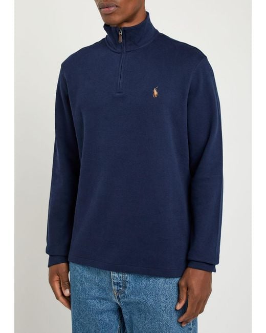 Polo Ralph Lauren Blue Logo-Embroidered Half-Zip Cotton Jumper for men