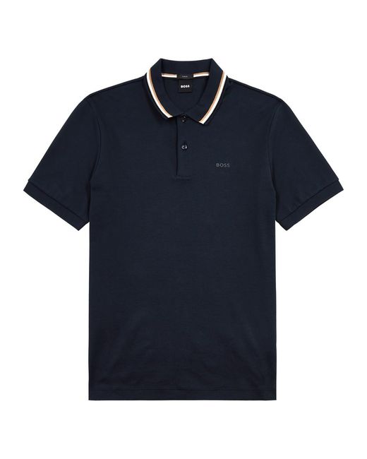 Boss Blue Logo Cotton Polo Shirt for men