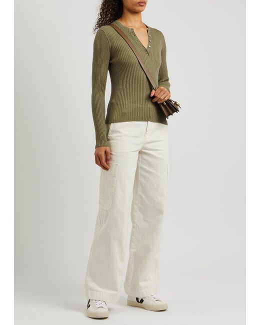 Vince Green Henley Ribbed Cashmere-blend Top