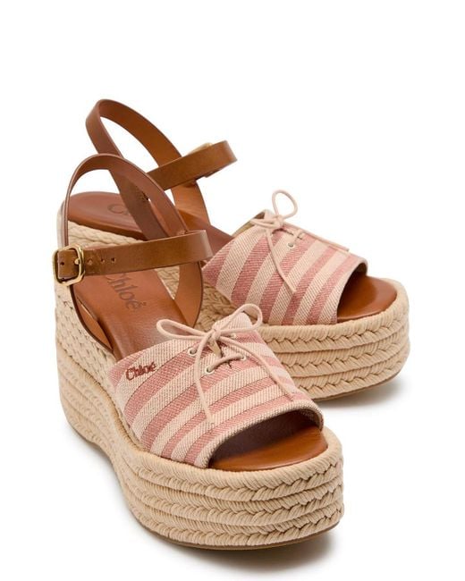 Chloé Natural Isla Striped Woven And Leather Wedge Sandals