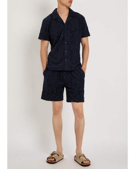 Raith Blue Fausto Flocked-Pattern Terry Shorts for men