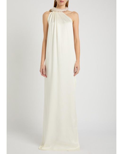 Stella McCartney White Faux Pearl-Embellished Satin Gown