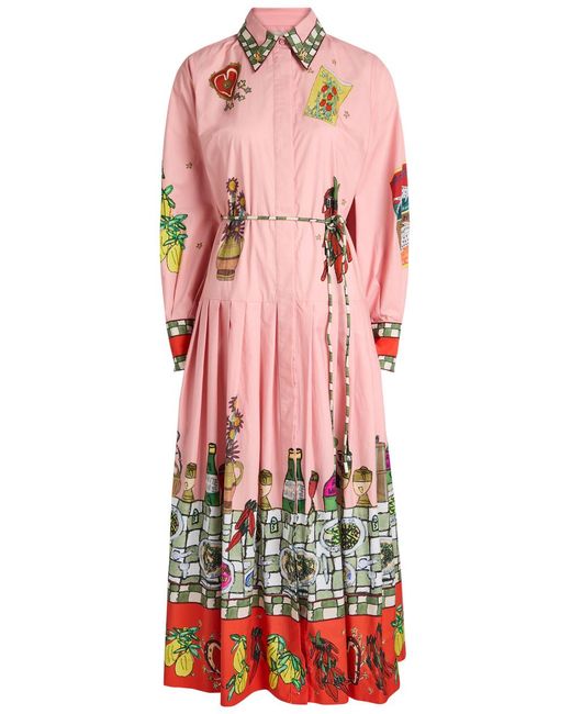 ALÉMAIS Red Contessa Printed Cotton Midi Shirt Dress