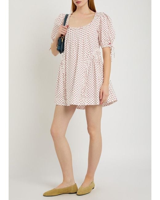 Damson Madder Pink Meri Polka-Dot Ruffled Cotton-Poplin Mini Dress