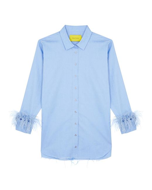 Marques'Almeida Blue Feather-trimmed Cotton Shirt