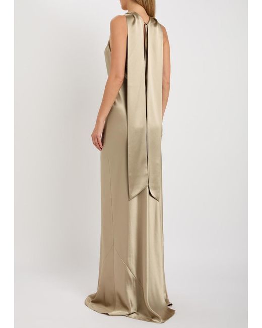 Galvan Natural Sienna Scarf-Neck Satin Gown
