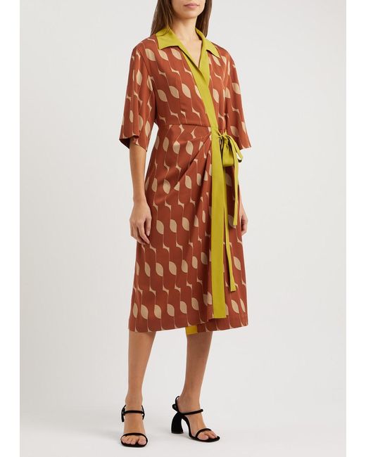 Dries Van Noten Orange Dakolai Printed Silk-Blend Wrap Dress