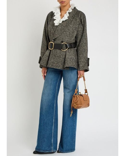 Chloé Black Double-Breasted Herringbone Wool-Blend Blazer