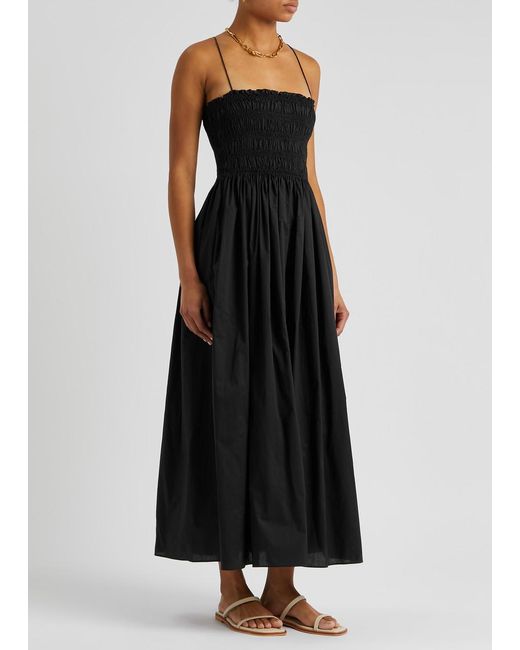 Matteau Black Smocked Cotton Maxi Dress