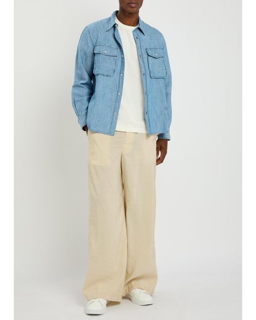 Officine Generale Blue Garris Cotton And Linen-Blend Shirt for men