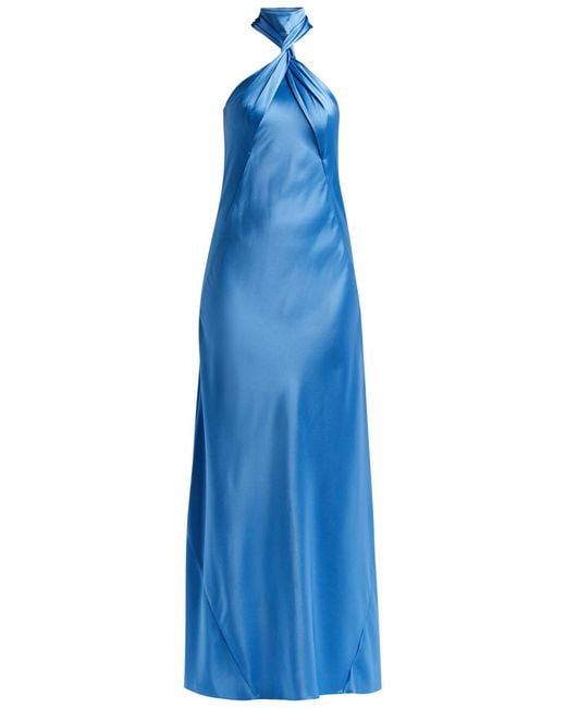 Galvan Blue Portico Halterneck Satin Gown