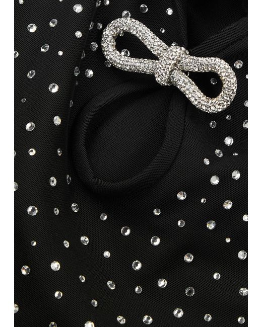 Mach & Mach Black Crystal-embellished Stretch-tulle Mini Dress