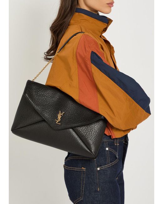 Saint Laurent Black Envelope Grained Leather Pouch