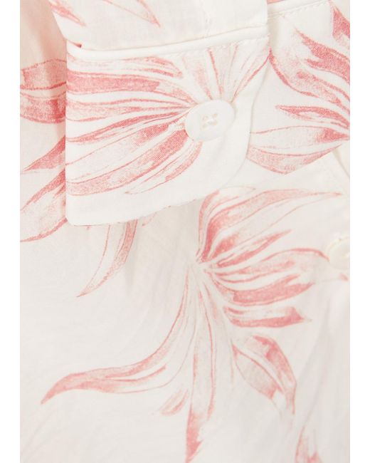 Desmond & Dempsey White Deia Printed Cotton Pyjama Set