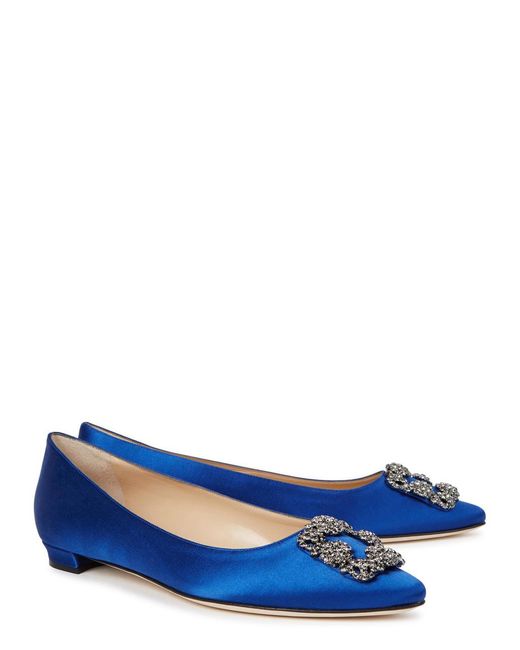 Manolo Blahnik Blue Hangisi 10 Silk-Satin Flats