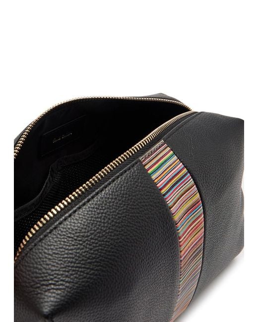 Paul Smith Black Signature Striped Grained Leather Wash Bag for men