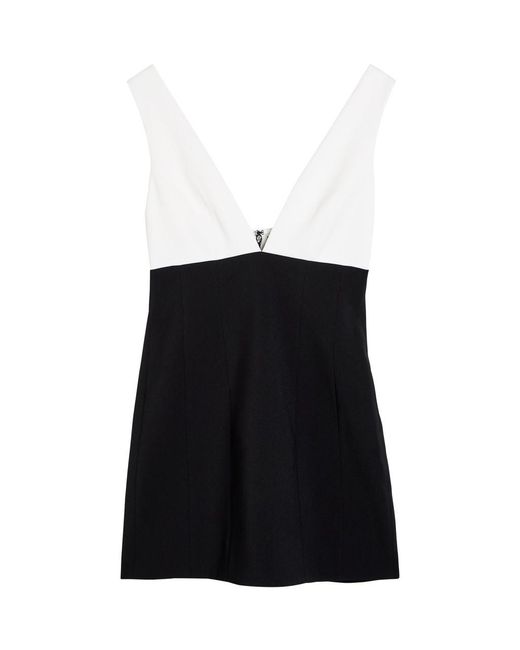 Alice + Olivia Black Mandy Plunge V-Neck Crepe Mini Dress