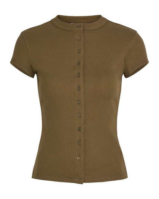 Reformation Green Raelynn Ribbed Stretch-Cotton T-Shirt