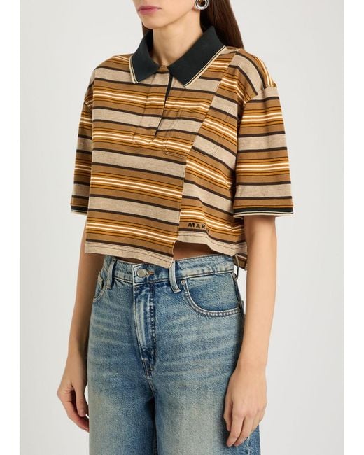 Isabel Marant Multicolor Isalyne Asymmetric Striped Cotton Polo Top