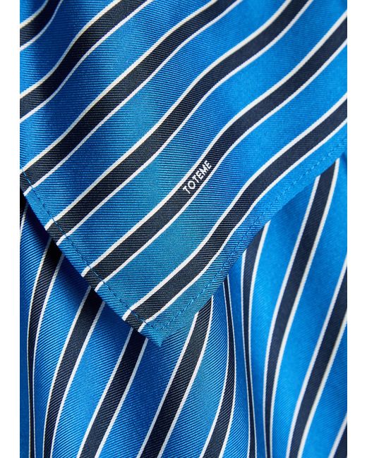 Totême Blue Striped Silk Scarf
