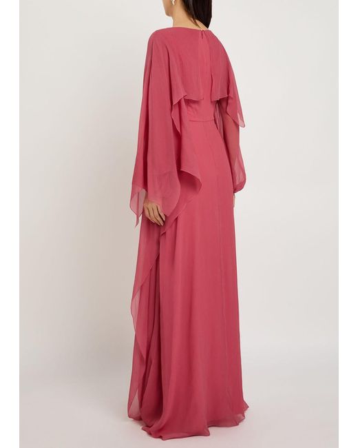 Erdem Red Cape-Effect Silk-Georgette Maxi Dress
