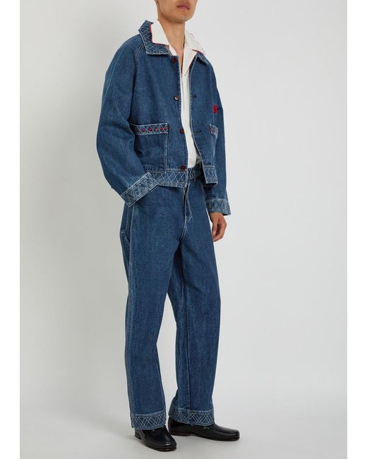 Bode Blue Knolly Embroidered Straight-Leg Jeans for men