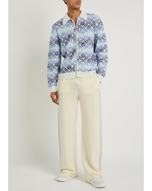 Casablanca Blue Monogram Wool-Blend Cardigan for men