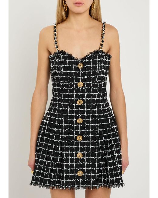 Balmain Black Checked Tweed Mini Dress