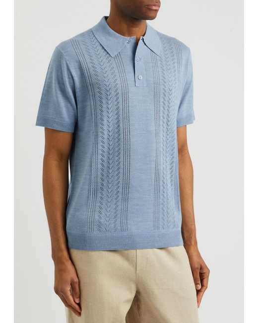 NN07 Blue Thor Pointelle Knitted Polo Shirt for men